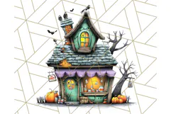 Halloween Buildings Clipart PNG, Haunted Houses Art Product Image 2