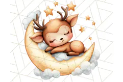 Sleeping Baby Animals PNG, Moon and Stars Nursery Clipart Product Image 2