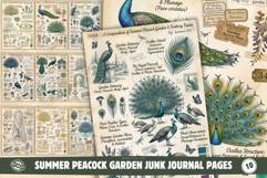 Summer Peacock Garden Junk Journal Pages Product Image 1
