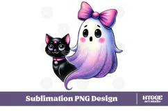 Coquette Halloween Ghost Black Cat PNG DTF Sublimation Product Image 1