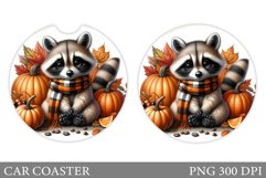 Fall Raccoon Car Coaster. Fall Car Coaster Sublimation Product Image 1