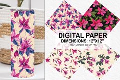 Fuchsia Flowers Pattern Digital Paper- Flowers Background Product Image 1