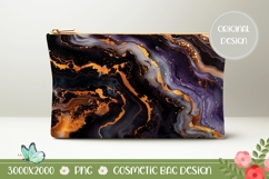 Gold Glitter Cosmetic Bag, Black Marble Cosmetic Bag Print Product Image 1