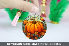 Pumpkin Keychain Sublimation, Round Keychain PNG Design Product Image 1