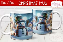 Christmas snowman mug sublimation wrap PNG 11oz 15oz Product Image 1