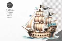 Ocean clipart, Pirate ship clipart, Watercolor clipart Product Image 1