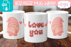 Cute Valentines day mug wrap, Cute gnome mug PNG Product Image 1