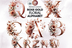 Floral Alphabet Rose Gold wedding Clipart Set flower letter Product Image 1