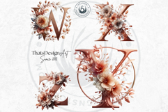 Floral Alphabet Rose Gold wedding Clipart Set flower letter Product Image 10