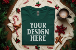 Gildan 5000 Forest Green Folded Christmas Mockup, G5000 mock Product Image 1