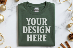 Gildan 64000 Forest Green Folded Christmas Flat Lay T-shirt Product Image 1
