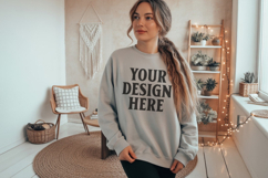 Ash Gildan 18000 Crewnwck Sweatshirt Mockup, gildan 18000 Product Image 1
