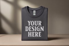 Gildan 64000 Charcoal Folded T-Shirt Mockup | Flat Lay Unise Product Image 1