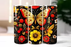 Butterfly with Flowers Folk Tumbler Wrap Sublimation Product Image 2