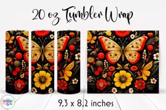 Butterfly with Flowers Folk Tumbler Wrap Sublimation Product Image 1
