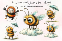 Whimsical Fuzzy Bee Clipart PNG Product Image 1