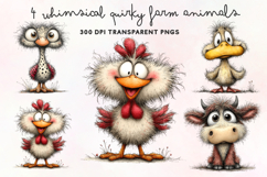 Whimsical Quirky Farm Animals Clipart PNG Product Image 1