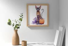 Watercolor oriental cat halloween sublimation PNG Product Image 3