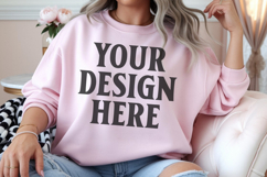Gildan 18000 Light Pink Mockup , Crewneck Sweatshirt Boho Product Image 1