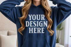 Navy Gildan 18500 Hoodie Sweatshirt Mockup, 185 mock-up Product Image 1