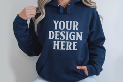Navy Gildan 18500 Hoodie Mockup, G18000 Hoodie Model mockup Product Image 1