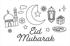 Festive Eid Mubarak Doodles with Islamic Elements Product Image 1