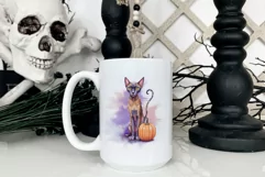 Watercolor oriental cat halloween sublimation PNG Product Image 4