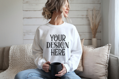 White Gildan 18000 Crewneck Sweatshirt Mockups,G18000 Product Image 1