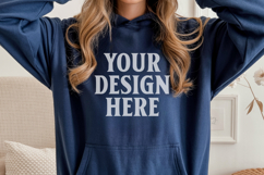 Navy Gildan 18500 Hoodie Sweatshirt Mockup, 185 mock-up Product Image 1