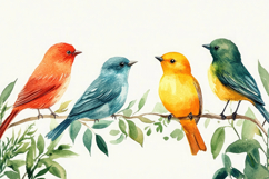 Watercolor Colorful Birds Background Wallpaper Product Image 1