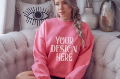 Heliconia Gildan 18000 Sweatshirt Mockup,G18000 Crewneck Product Image 1