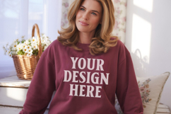 Maroon Gildan 18000 Crewnwck Sweatshirt Mockup, gildan 18000 Product Image 1