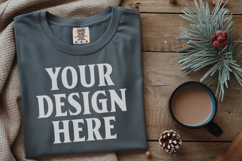 Slate Comfort Colors 1717 Christmas Folded T-Shirt Mockup Product Image 1