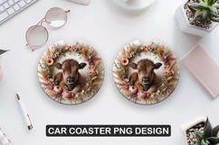 Floral Cow Car Coaster Sublimation| Animal Coaster PNG Product Image 1