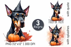 Watercolor doberman dog halloween sublimation PNG Product Image 1