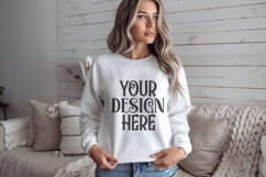 White Gildan 18000 Crewneck Sweatshirt Mockups,G18000 Product Image 1