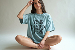 Comfort Colors 1717 Seafoam T-shirt Mockups, Real Model Product Image 1