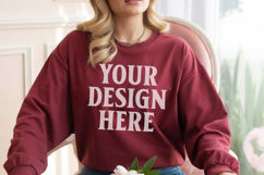 Maroon Gildan 18000 Crewnwck Sweatshirt Mockup, gildan 18000 Product Image 1