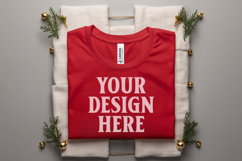Christmas Bella Canvas 3001Red Folded Tshirt Mockup Product Image 1