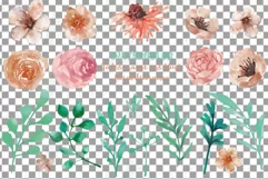 Faded orange and blush flowers and green leaves watercolor Product Image 2