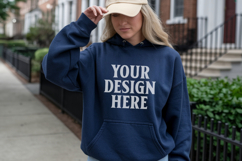 Navy Gildan 18500 Hoodie Mockup, G18000 Hoodie Model mockup Product Image 1