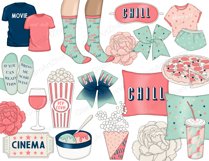 Movie And Chill CLIPART Valentine Day Pajama Party Set PNG Product Image 3