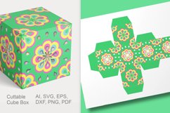 Green Floral Ornaments Cuttable Cube Gift Box with Holes Product Image 3