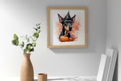 Watercolor doberman dog halloween sublimation PNG Product Image 3