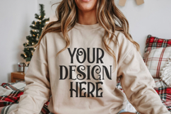 Christmas Gildan 18000 Sand Crewneck Sweatshirt Mockup Product Image 1
