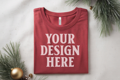 Christmas Bella Canvas 3001Red Folded Tshirt Mockup Product Image 1