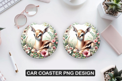 Cute Deer Car Coaster Sublimation| Animal Coaster PNG Product Image 1