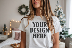 Bella Canvas 3001 White Christmas Shirt Mockup, Trandy Product Image 1