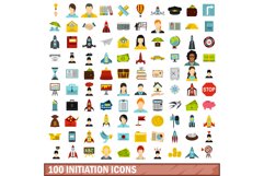 100 initiation icons set, flat style Product Image 1