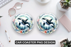 Dolphin Flower Car Coaster Sublimation| Animal Coaster PNG Product Image 1